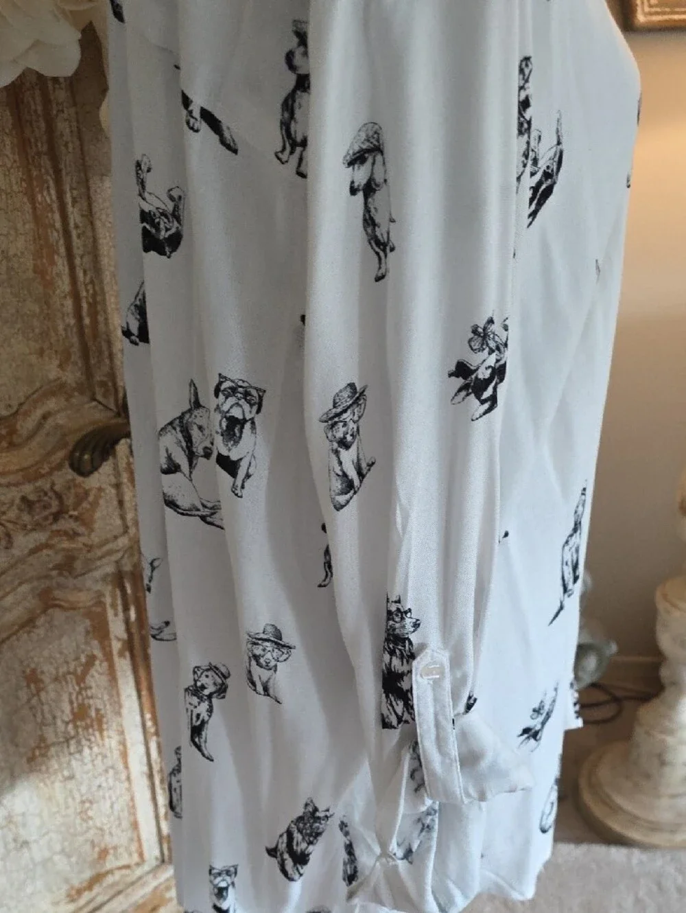 Jane and Delancey White Button-Down Shirt with Black Dog Print - Picture 5 of 8
